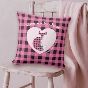 Cojín Decorativo Rústico Pink Plaid Cute Fox Baby