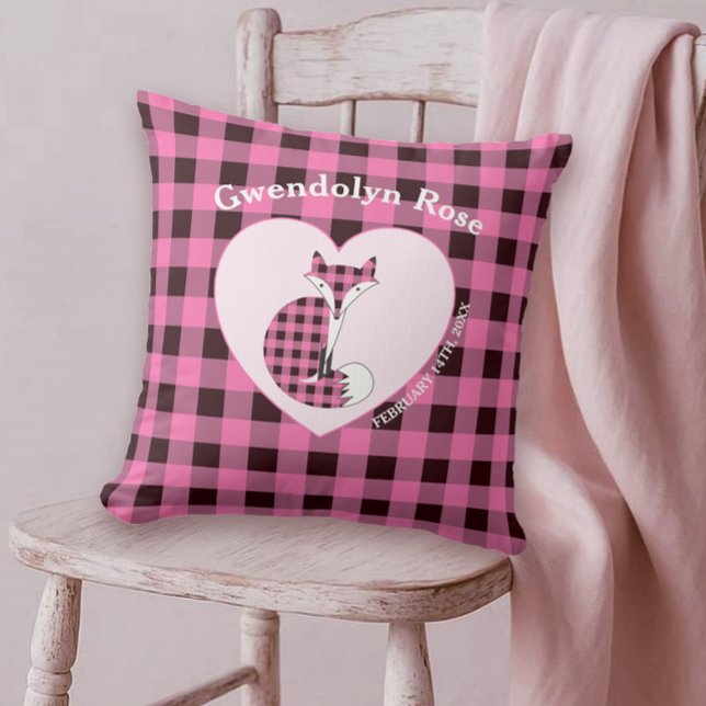Cojín Decorativo Rústico Pink Plaid Cute Fox Baby (Subido por el creador)