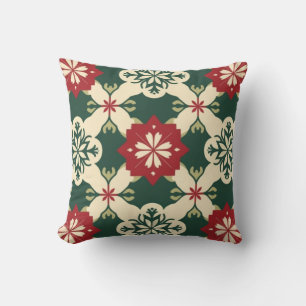 Cojín decorativo Rústico Rojo, verde y crema para