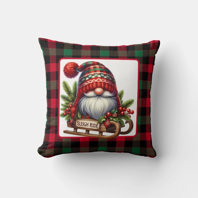 Cojín Decorativo Rústico Sledding Gnome (Anverso)