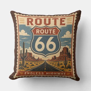 Cojín Decorativo Ruta 66 Carretera Interminable Ropa de Cama Vintag