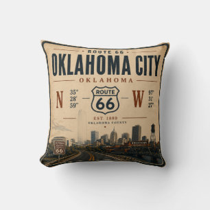Cojín Decorativo Ruta 66 de la Ciudad de Oklahoma Coordenadas de Re
