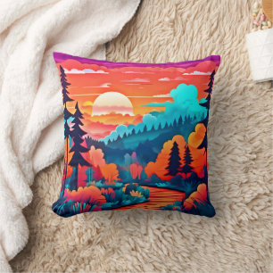 Cojín Decorativo Ruta del atardecer a través del bosque otoñal