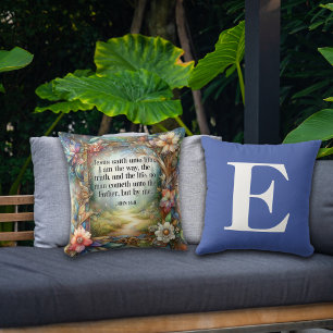 Cojín Decorativo Ruta del jardín floral Guión Monograma azul