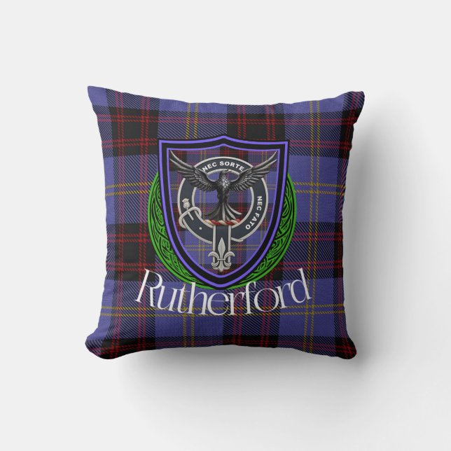 Cojín Decorativo Rutherford Scottish Clan Tartan & Crest (Anverso)