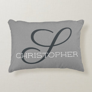Cojín Decorativo S Inicial Nombre Personalizado Negro Blanco Gris