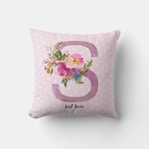 Cojín Decorativo s, Monograma floral inicial, flor acuarela