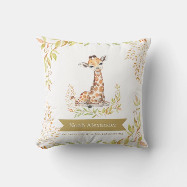 Cojín Decorativo Safari acuarela Giraffe Green Nursery Stat (Anverso)