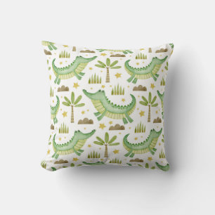Cojín Decorativo Safari africano: Cocodrilo acuarela y palmeras
