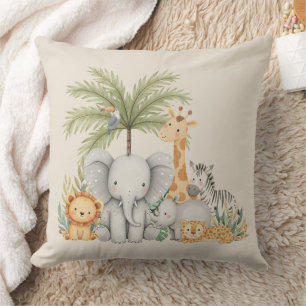 Cojín Decorativo Safari de Animales Caprichosos con Acuarela