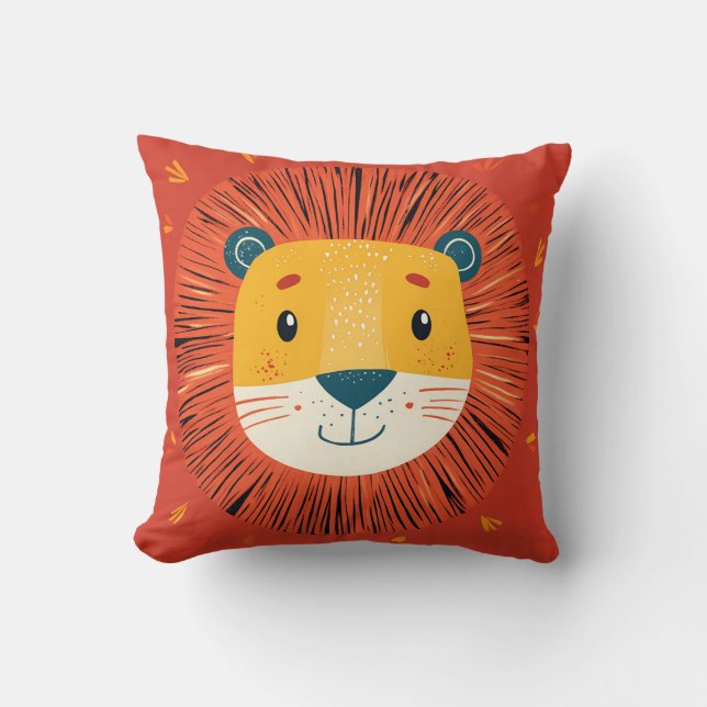 Cojín Decorativo Safari de León Mano Exótica Dibujando Niños Sala D (Anverso)