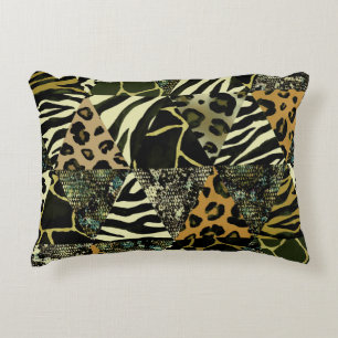 Cojín Decorativo Safari de mosaico: Impresión animal acuática.