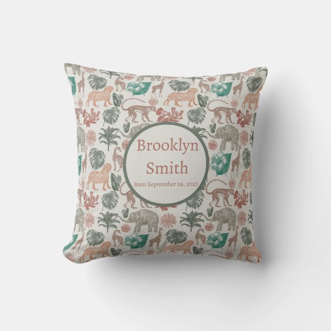 Cojín Decorativo Safari personalizado de la jungla de boho (Anverso)