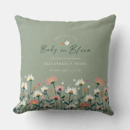 Cojín Decorativo Sage Green Boho Wilflower Baby en una ducha de flo