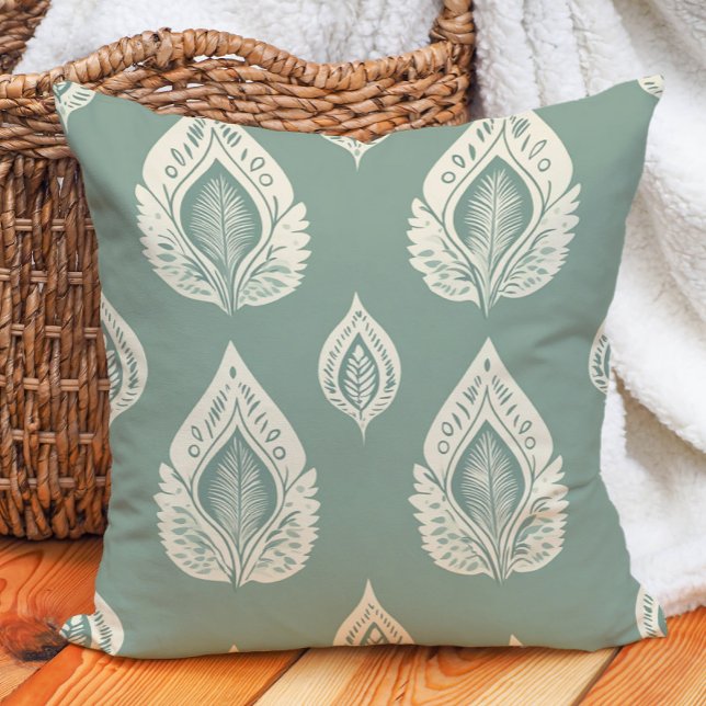 Cojín Decorativo Sage Green Cream Artistic Leaks Nature (Sage Green Cream Artistic Leaves Nature Throw Pillow)