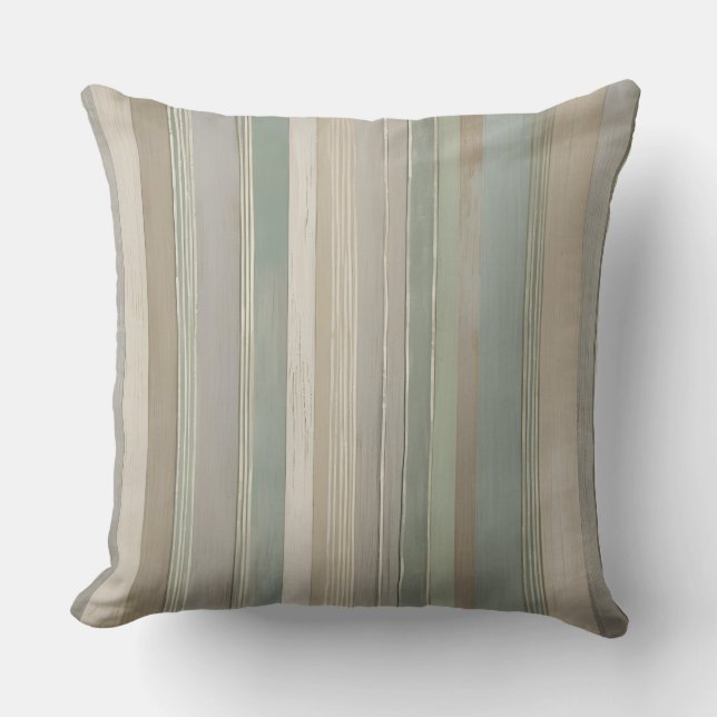 Cojín Decorativo Sage Green Dusty Blue Taupe Gray Farmhouse Stripe (Anverso)