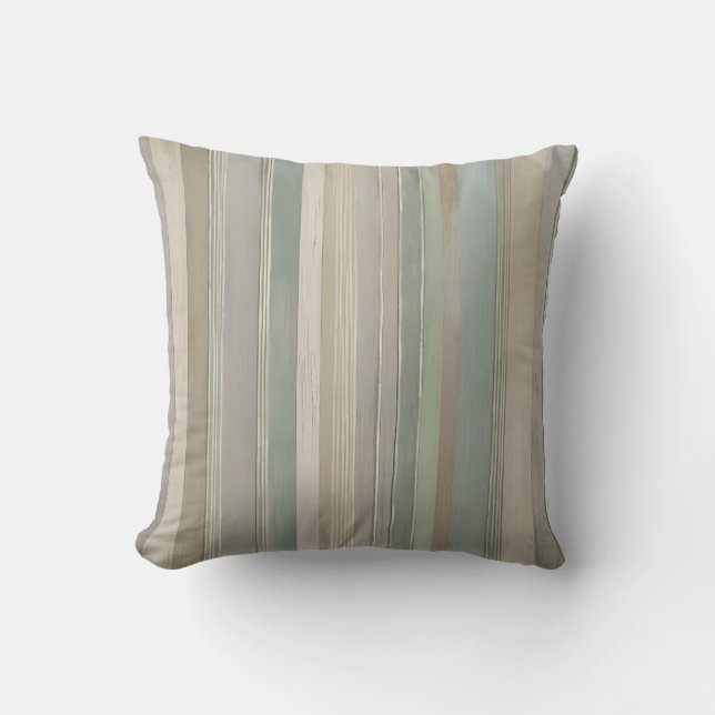 Cojín Decorativo Sage Green Dusty Blue Taupe Gray Farmhouse Stripe (Anverso)