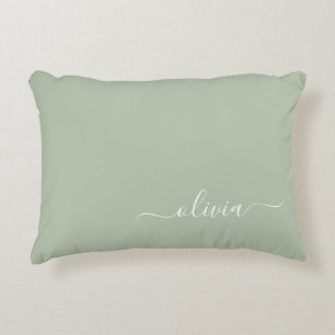 Cojín Decorativo Sage Green Minimalista Moderno Monograma elegante