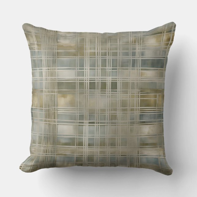 Cojín Decorativo Sage Green Olive Dusty Blue Farmhouse Plaid (Anverso)