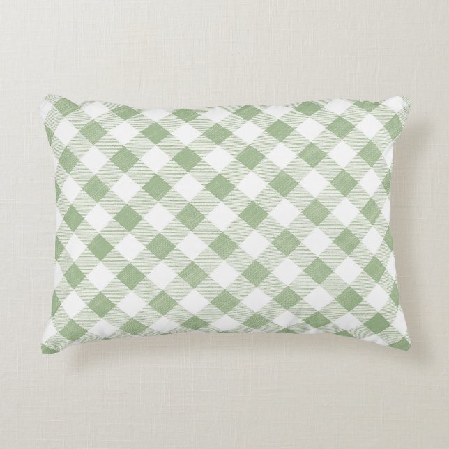 Cojín Decorativo Sage natural ruso Gingham Plaid (Anverso)