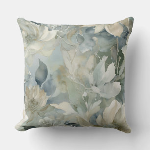 Cojín Decorativo Sage Verde Azul Turquesa Beige Floral Acuarela