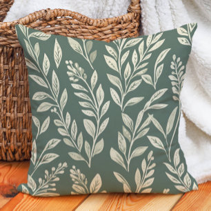 Cojín Decorativo Sage Verde Hojas Crema Botánico Granja