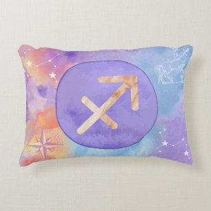 Cojín Decorativo Sagitario Acuarela Púrpura Astrología Zodiaco
