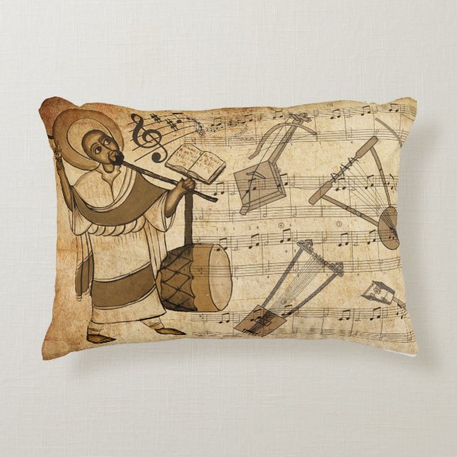 Cojín Decorativo Saint Yared & The Ethiopian Music Instruments (Anverso)