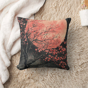 Cojín Decorativo Sakura de Luna de Sangre en Tinta Lavada (2)