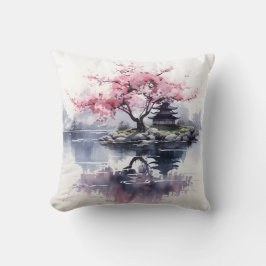 Cojín Decorativo Sakura floreciendo sobre el lago