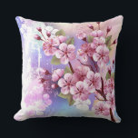 Cojín Decorativo Sakura rosa sobre fondo de pintura<br><div class="desc">Dibujado artísticamente,  rama de rosa,  flores de cerezo sobre fondo pintoresco,  texturizado,  pintado con pintura blanca,  rosa y azul. Pink Sakura</div>