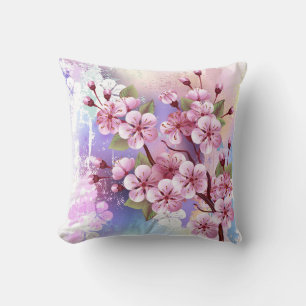 Cojín Decorativo Sakura rosa sobre fondo de pintura
