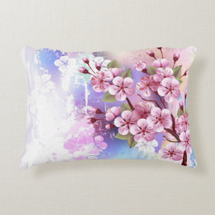 Cojín Decorativo Sakura rosa sobre fondo de pintura