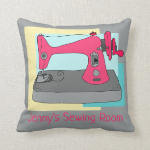 Cojín Decorativo Sala de coser, máquina de coser vintage, personali
