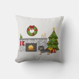 Cojín Decorativo Sala De Navidades Dachshund De Cabello Negro Y Tan
