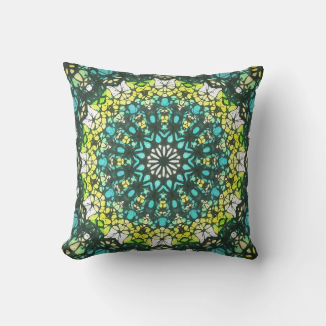 Cojín Decorativo Salad Spinner – Green Yellow Mandala Pattern (Anverso)
