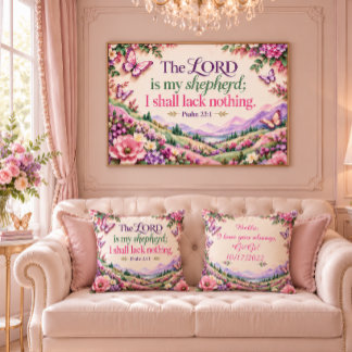 Cojín Decorativo Salmo 23:1 Floral Mariposa Cristiano Personalizado