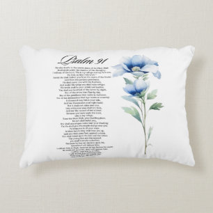 Cojín Decorativo Salmo 91 Acuarela Flor Azul Escrituras Bíblicas