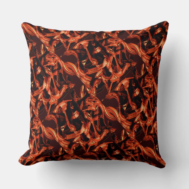 Cojín Decorativo Salmón coral o oscuro destruido, fondo negro (Anverso)