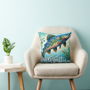 Cojín Decorativo Salmón Mosaico Floral Azul Personalizado