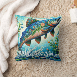 Cojín Decorativo Salmón Mosaico Floral Azul Personalizado