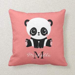 Cojín Decorativo Salmón personalizado monograma corto con panda