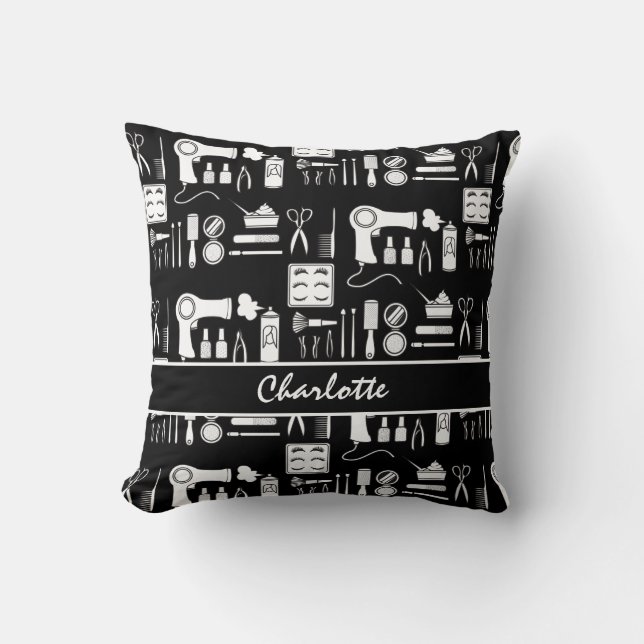 Cojín Decorativo Salón De Belleza De Estilo Cabello Patrón Blanco N (Anverso)