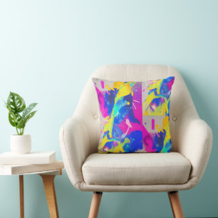 Cojín Decorativo Salpicadura abstracta colorida fucsia amarillo añi