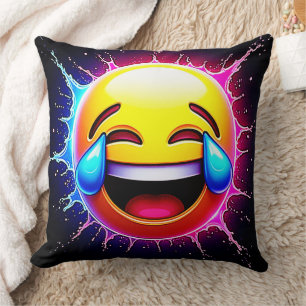 Cojín Decorativo Salpicadura Alegre: Arte de Emoji Riéndose