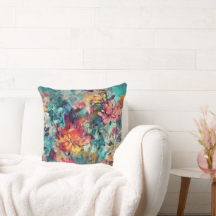 Cojín Decorativo Salpicadura de acuarela y floral de tinta
