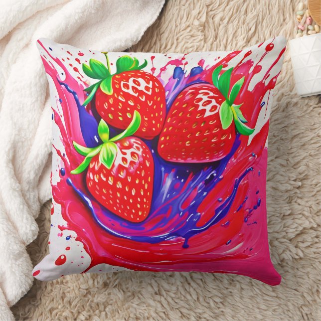 Cojín Decorativo Salpicadura de Fresa Vibrante (Manta)