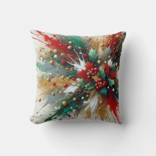 Cojín Decorativo Salpicaduras de Navidad / Hojas de Acebo