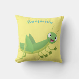 Cojín Decorativo Saltamontes de dibujos animados verde lindo feliz