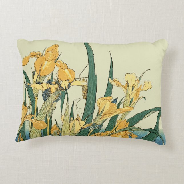 Cojín Decorativo Saltamontes Hokusai y el iris Japón (Reverso)